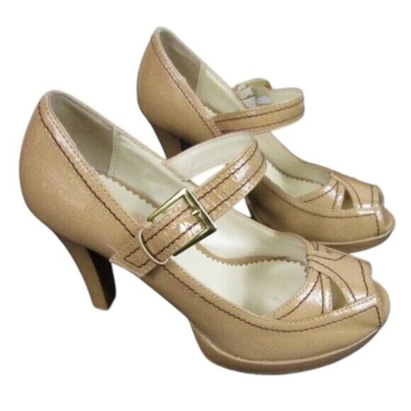 CL By Laundry Womens Peep Toe Mary Jane Heels 6.5 Tan - Picture 2 of 7
